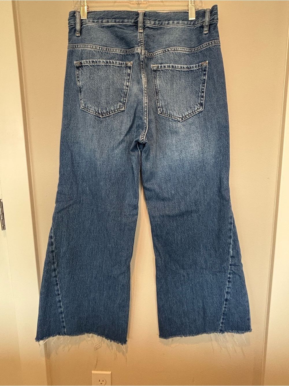 Frame Denim Blue Le Baggy Palazzo Frayed Hem Jeans - Picture 2 of 5